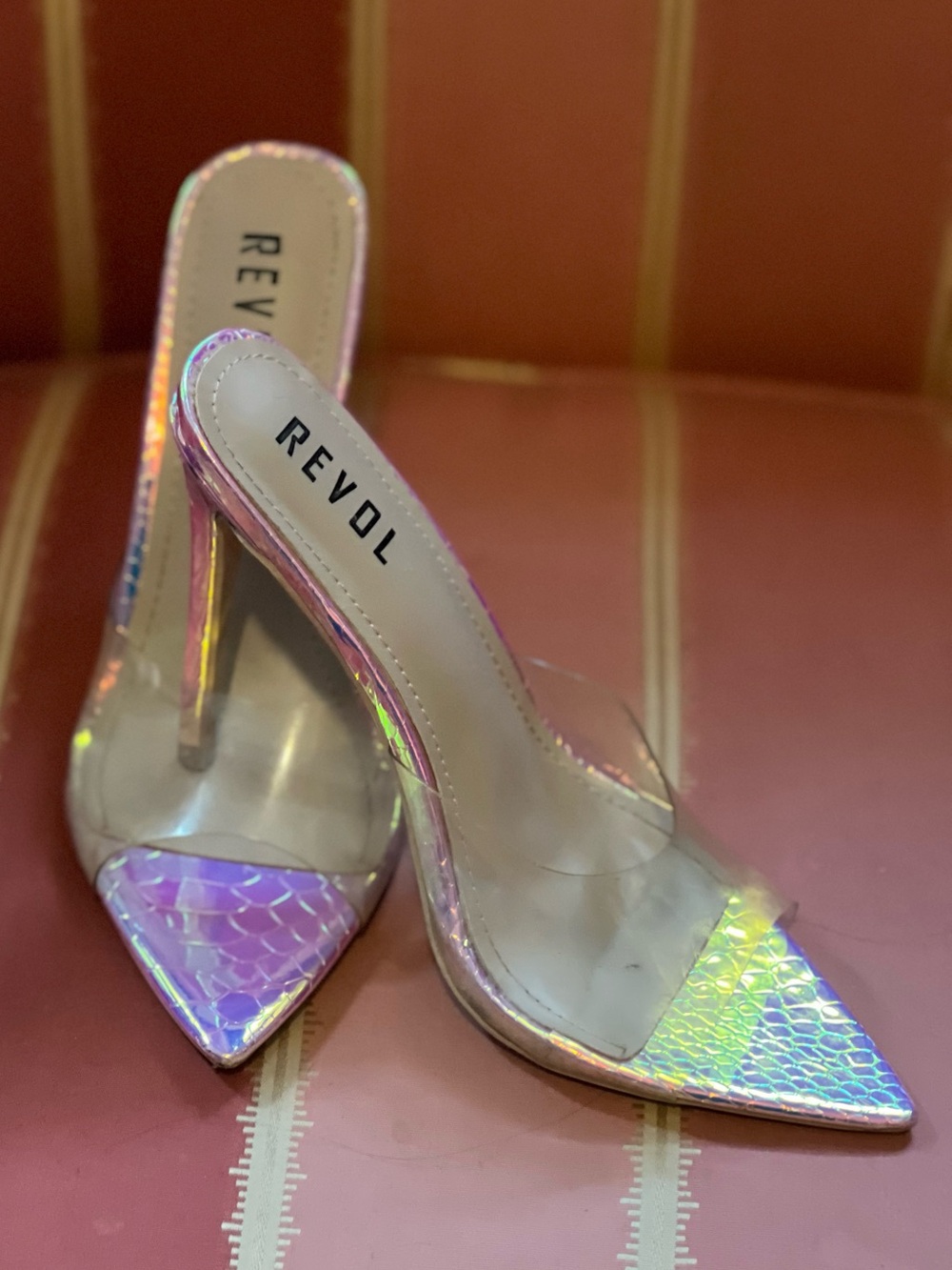 Revol Iridescent Futuristic Pointed-Toe Mules Sz 8 Worn Once Party Disco Y2K